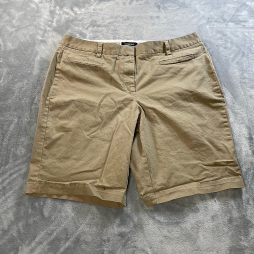 Lands‎ End Flat Front Shorts Boys Size 12H 10-11 Years Beige Bottoms Preowned
